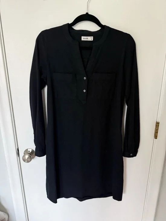 Wool& 100% Merino Wool Clara Shirt Dress, Black, Medium, EUC - Picture 2 of 9